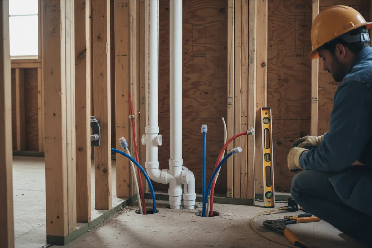 Drain and supply rough-in during Sump Pump Repair in Haskell