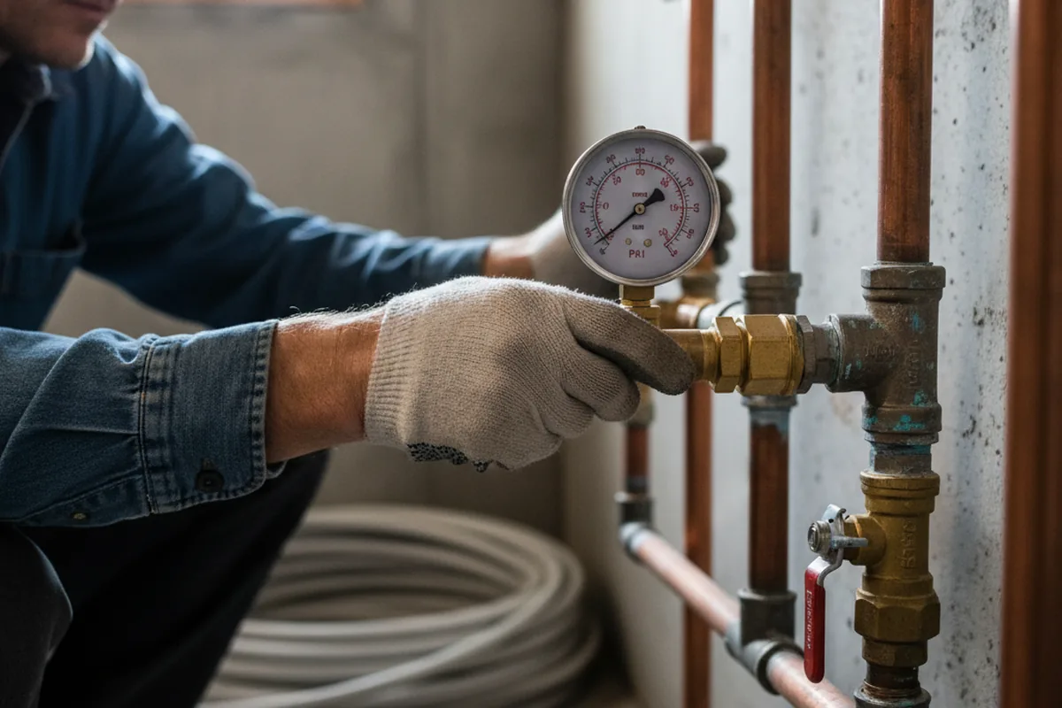 Pressure testing a repaired line during Water Line Repair in Haskell
